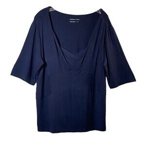 Coldwater Creek Knit Top Women XL Dark Navy Blue Concealed Neckline Seamed Waist